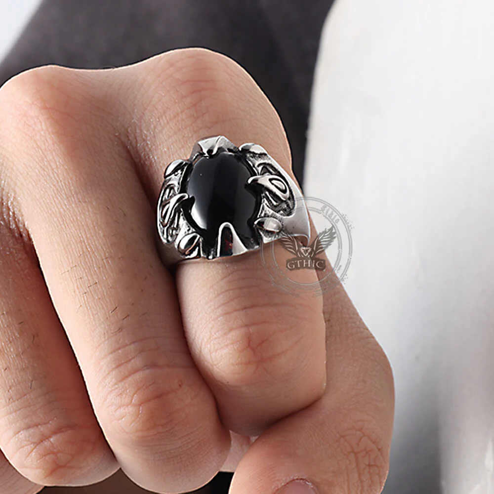 Punk Dragon Claw Gemstone Stainless Steel Ring