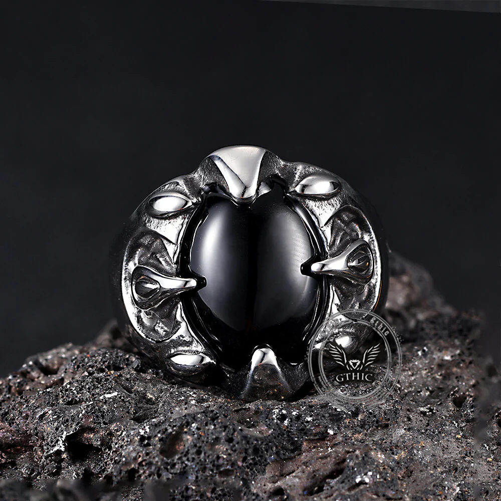 Punk Dragon Claw Gemstone Stainless Steel Ring
