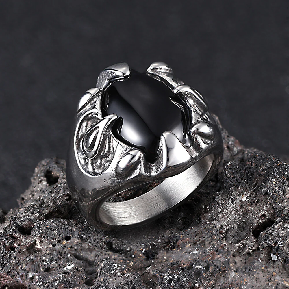 Punk Dragon Claw Gemstone Stainless Steel Ring
