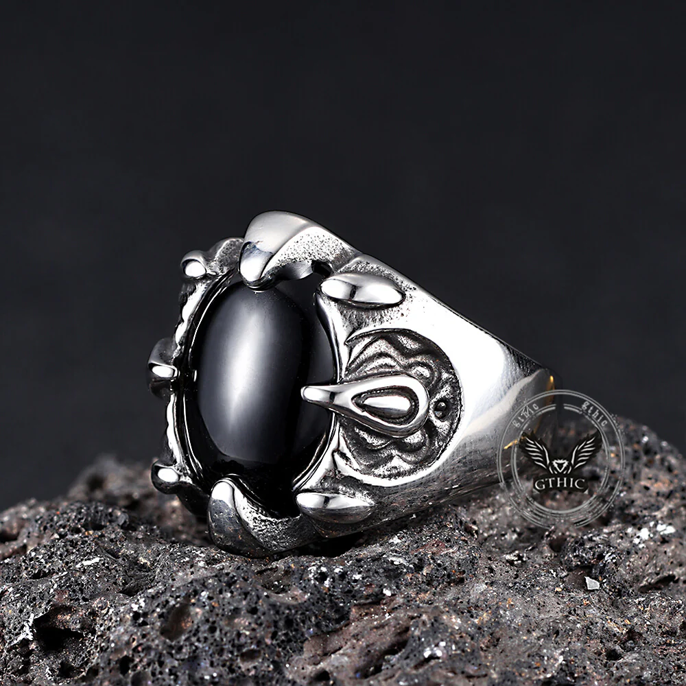Punk Dragon Claw Gemstone Stainless Steel Ring