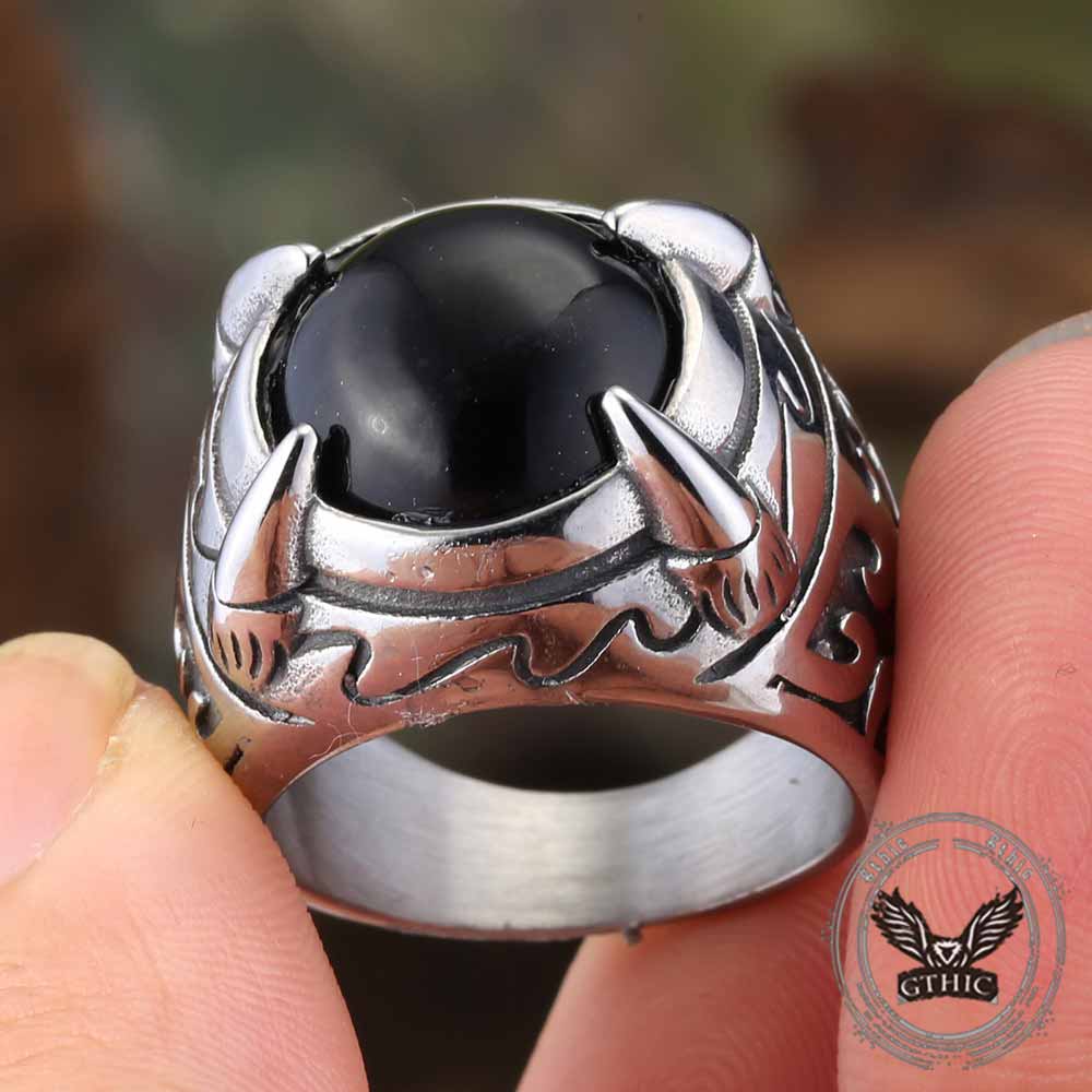 Punk Style Dragon Claw Stone Stainless Steel Ring