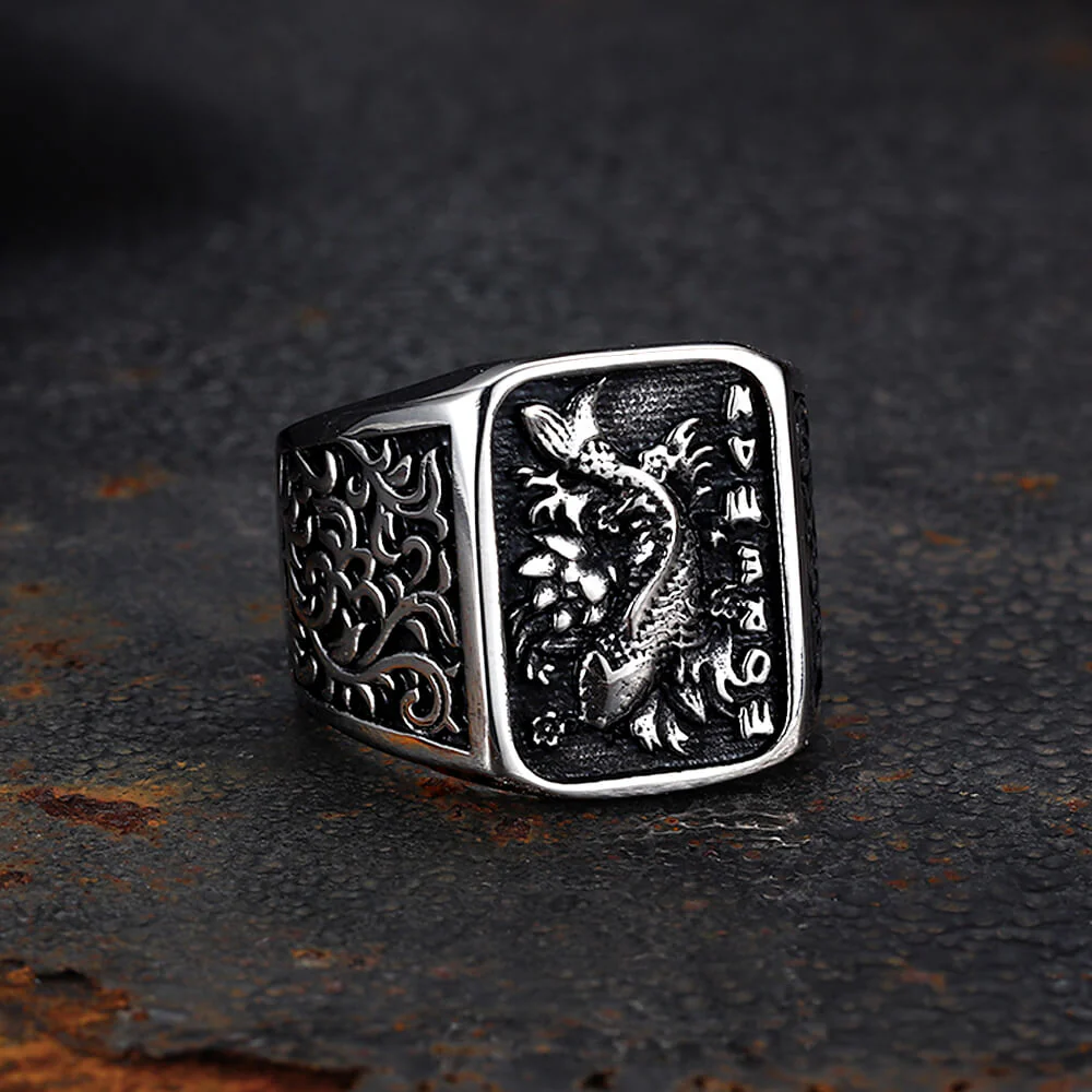 Retro Koi Square Stainless Steel Lucky Ring