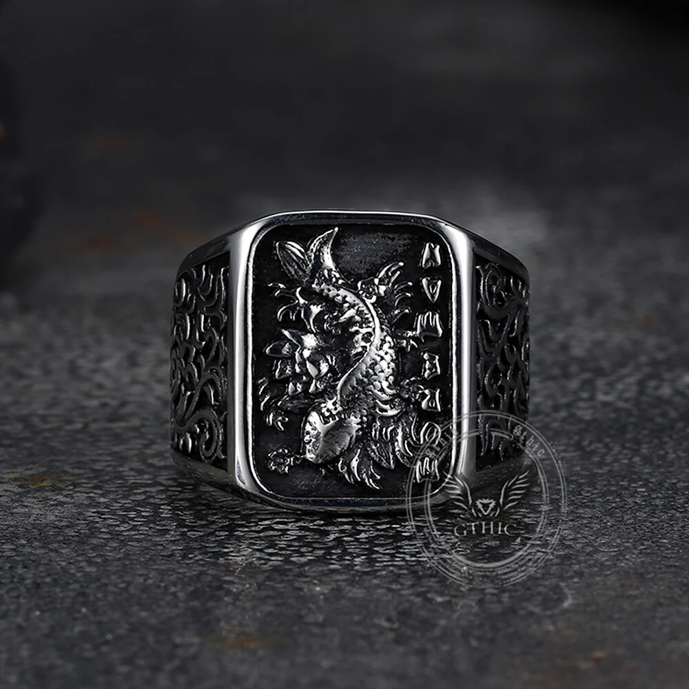 Retro Koi Square Stainless Steel Lucky Ring