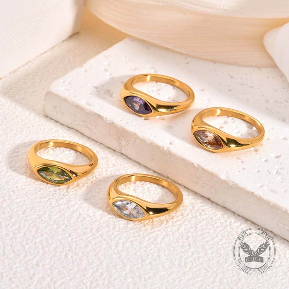 Simple Horse Eye Gemstone Stainless Steel Ring