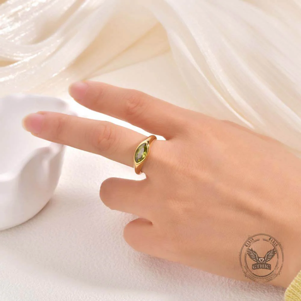 Simple Horse Eye Gemstone Stainless Steel Ring