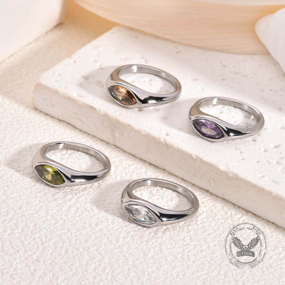 Simple Horse Eye Gemstone Stainless Steel Ring