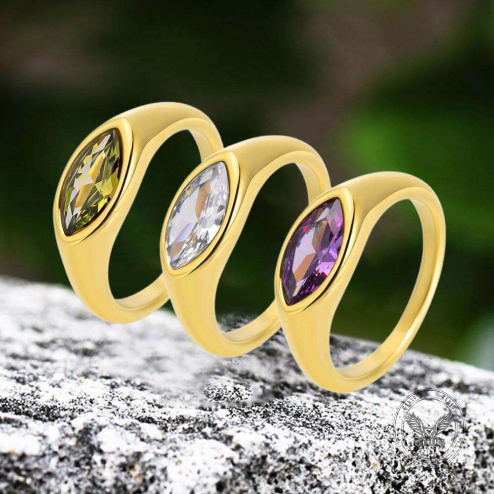 Simple Horse Eye Gemstone Stainless Steel Ring