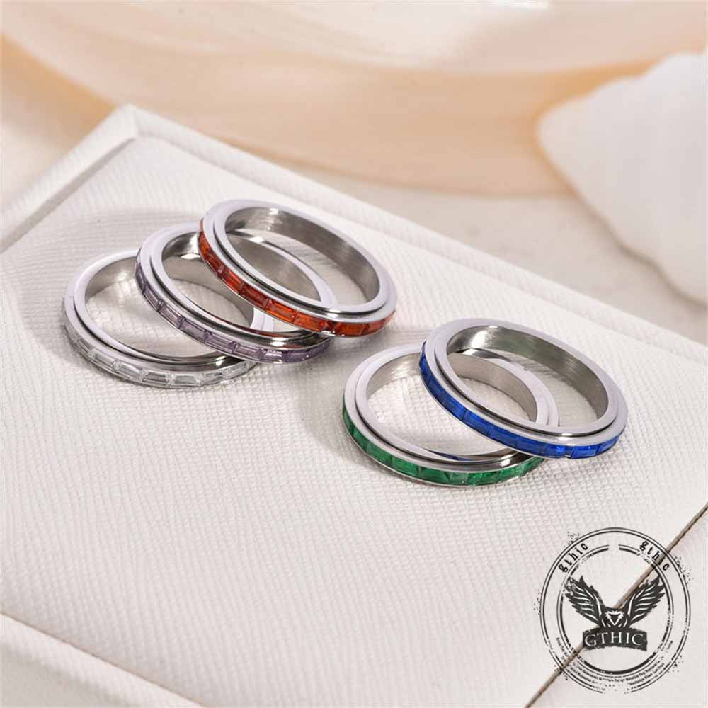 Simple Single-Row Zircon Stainless Steel Spinner Ring