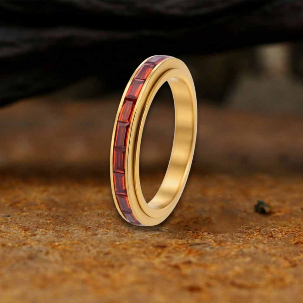 Simple Single-Row Zircon Stainless Steel Spinner Ring