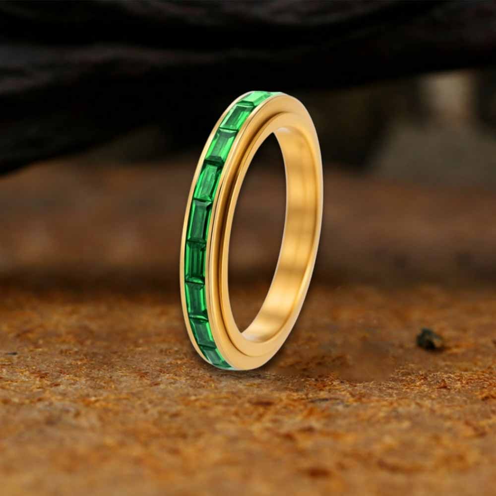 Simple Single-Row Zircon Stainless Steel Spinner Ring