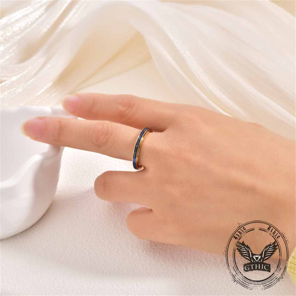 Simple Single-Row Zircon Stainless Steel Spinner Ring