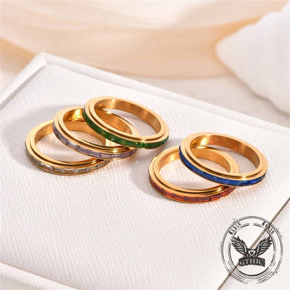 Simple Single-Row Zircon Stainless Steel Spinner Ring