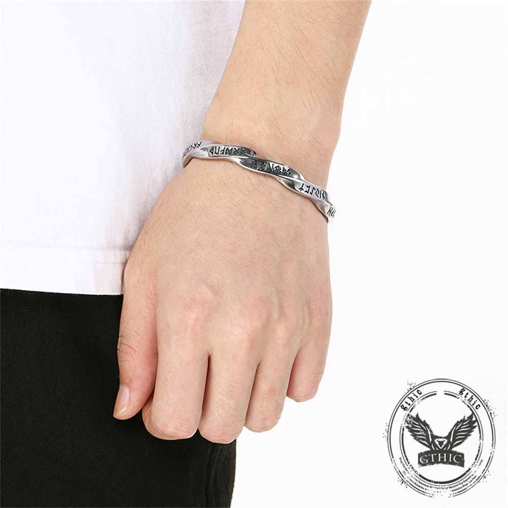 18922-viking-rune-mobius-twisted-stainless-steel-open-bracelet-2.jpg Viking Rune Möbius Twisted Stainless Steel Open Bracelet