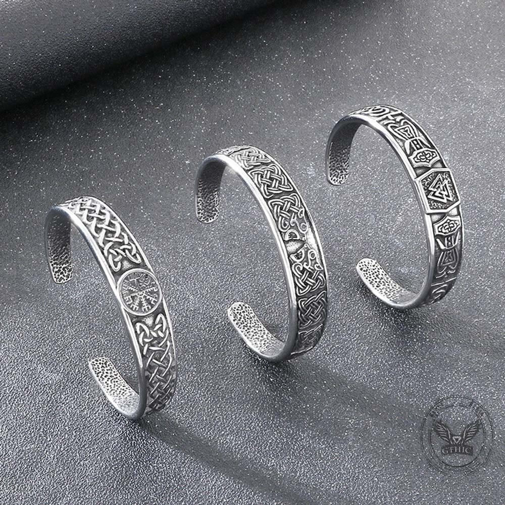 18925-viking-celtic-knot-wolf-head-stainless-steel-open-bracelet-1.jpg Viking Celtic Knot Wolf Head Stainless Steel Open Bracelet