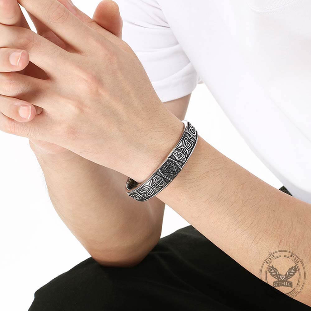 Viking Celtic Knot Wolf Head Stainless Steel Open Bracelet