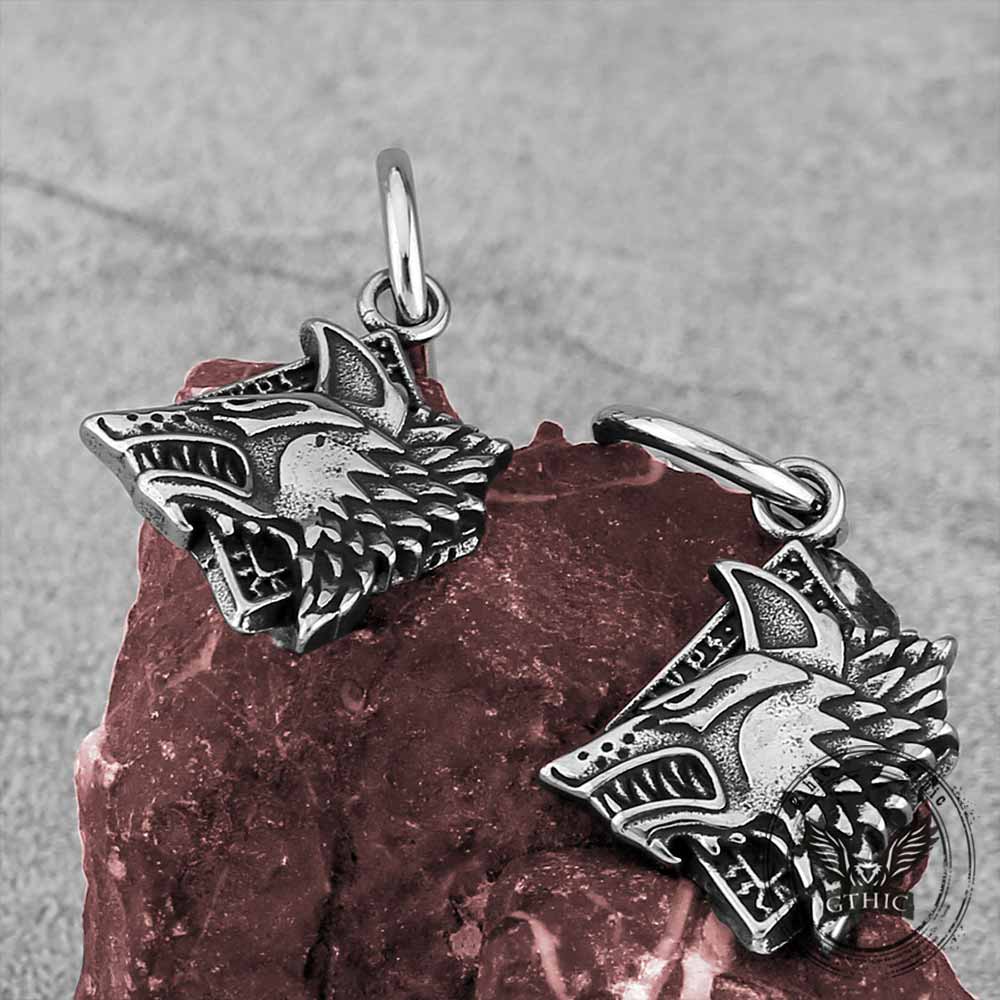 Viking Rune Wolf Head Stainless Steel Earrings