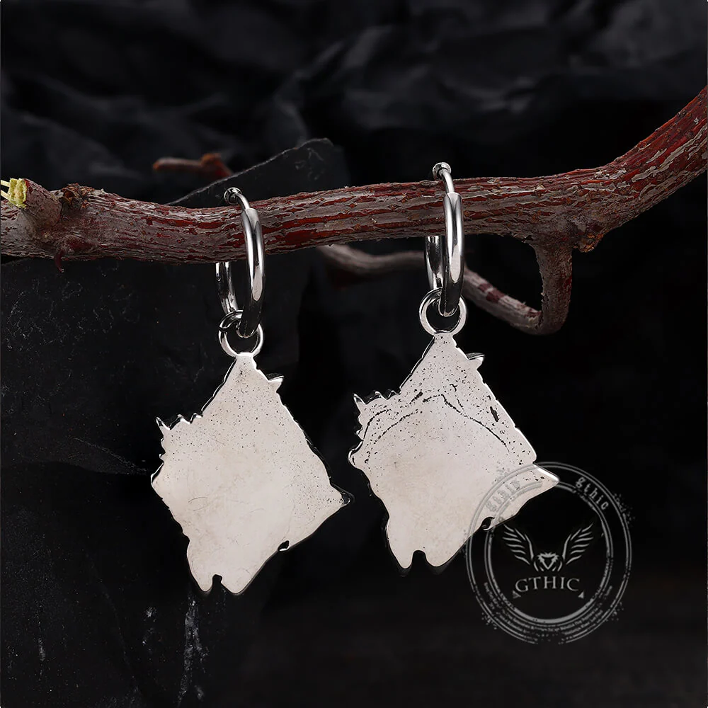 Viking Rune Wolf Head Stainless Steel Earrings