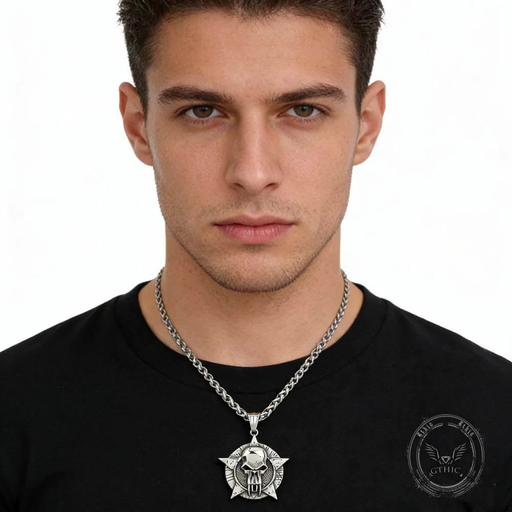 Punk Pentagram Skull Stainless Steel Pendant