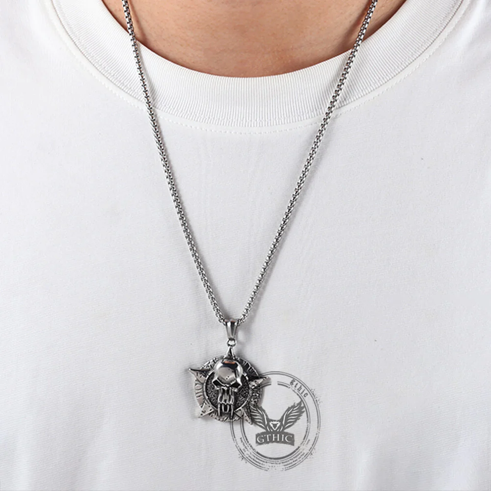 Punk Pentagram Skull Stainless Steel Pendant