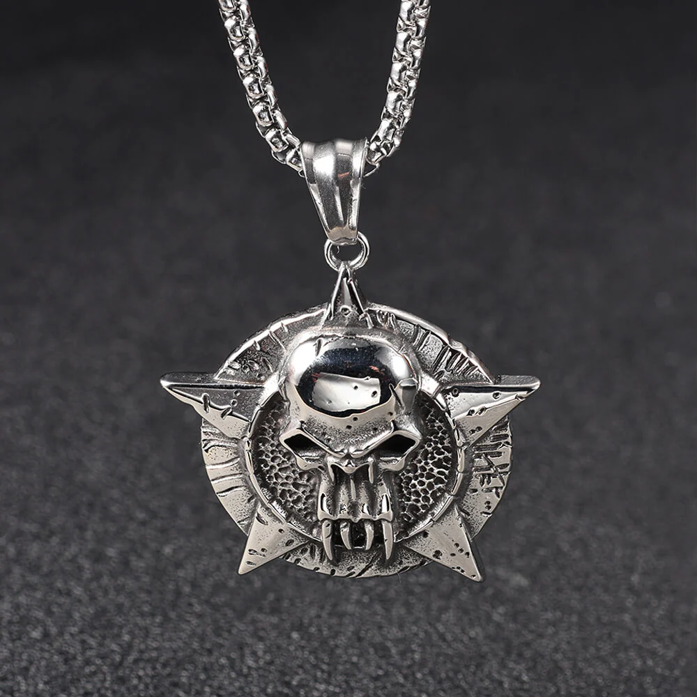 Punk Pentagram Skull Stainless Steel Pendant