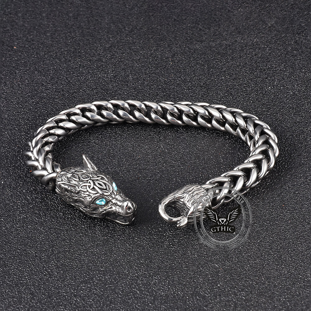 Fenrir Wolf Head Gem Eye Stainless Steel Bracelet