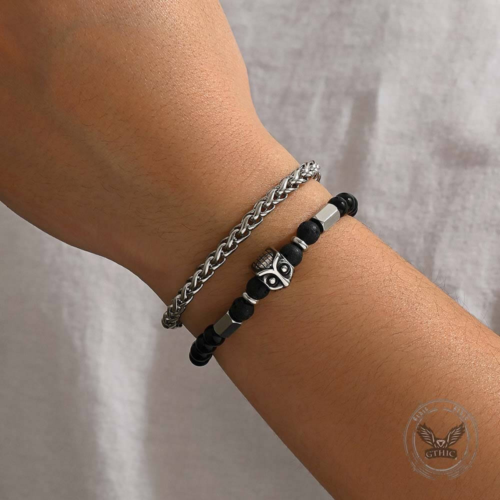 Fashion Owl Double Chain Glass Crystal Stainless Steel Bracelet