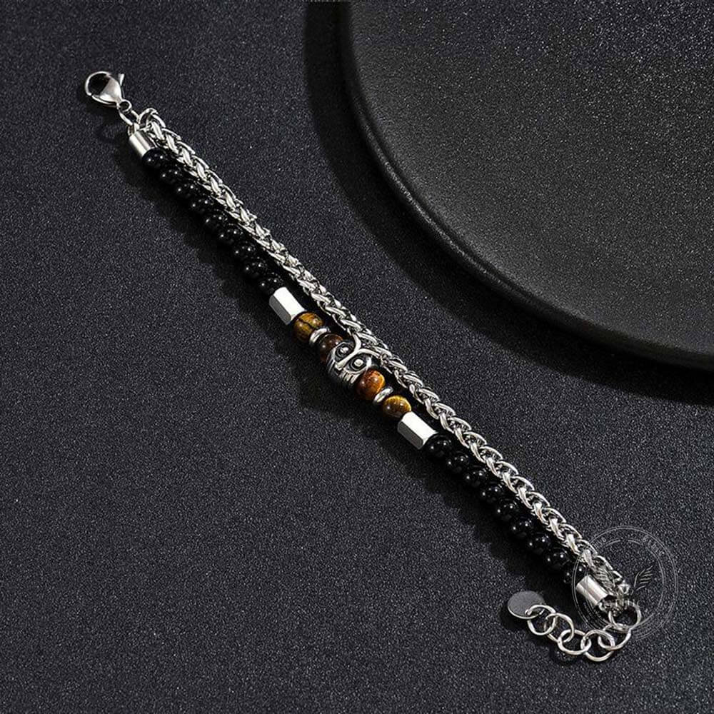 Fashion Owl Double Chain Glass Crystal Stainless Steel Bracelet