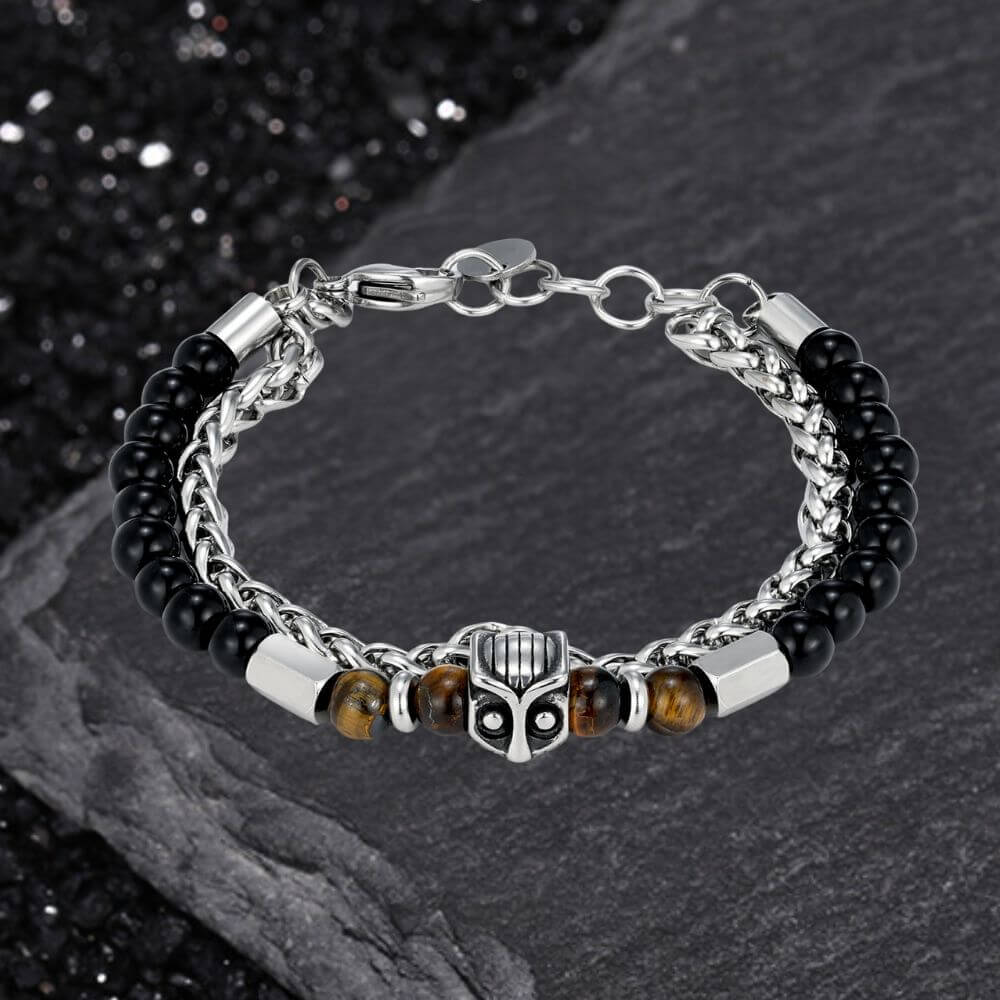 Fashion Owl Double Chain Glass Crystal Stainless Steel Bracelet
