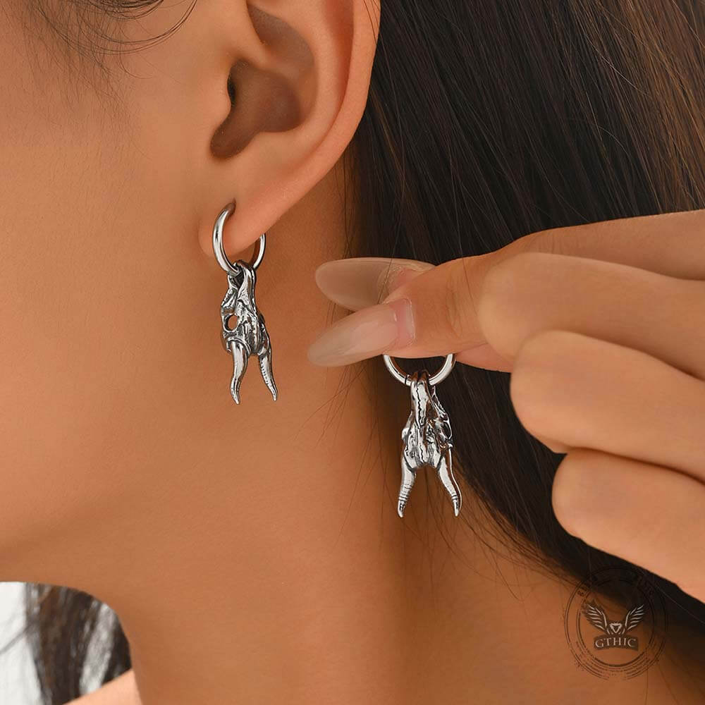 Punk Ram Horn Skull Stainless Steel Hoop Earrings