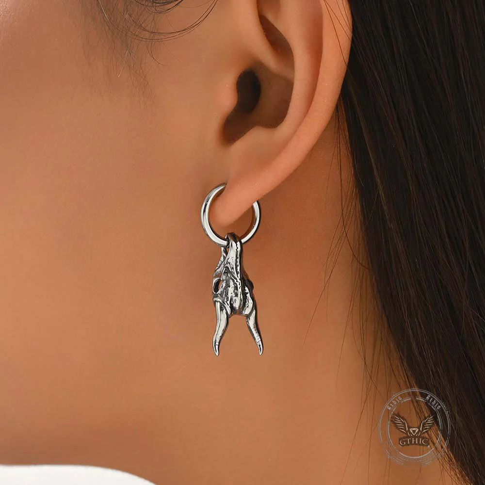 Punk Ram Horn Skull Stainless Steel Hoop Earrings