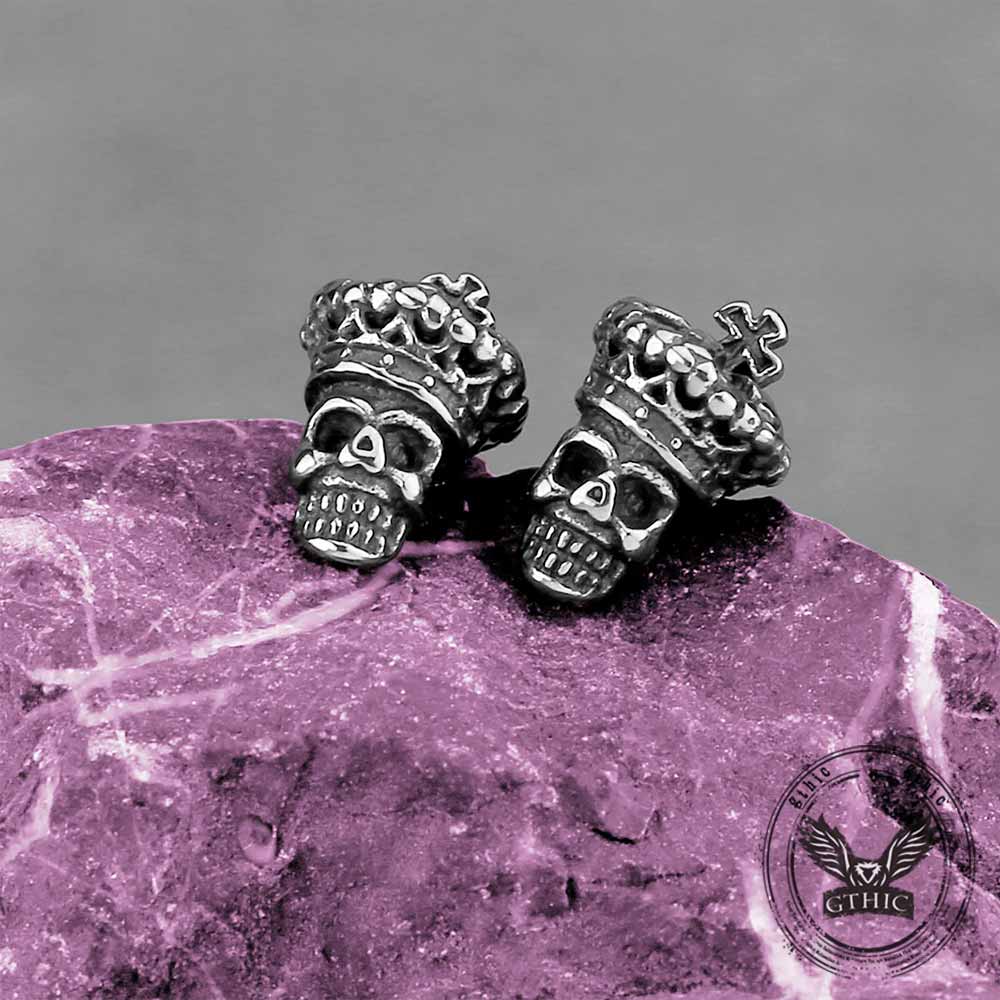 Vintage Cross Crown Skull Stainless Steel Stud Earrings