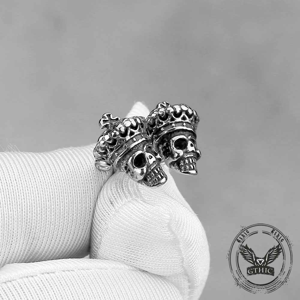 Vintage Cross Crown Skull Stainless Steel Stud Earrings