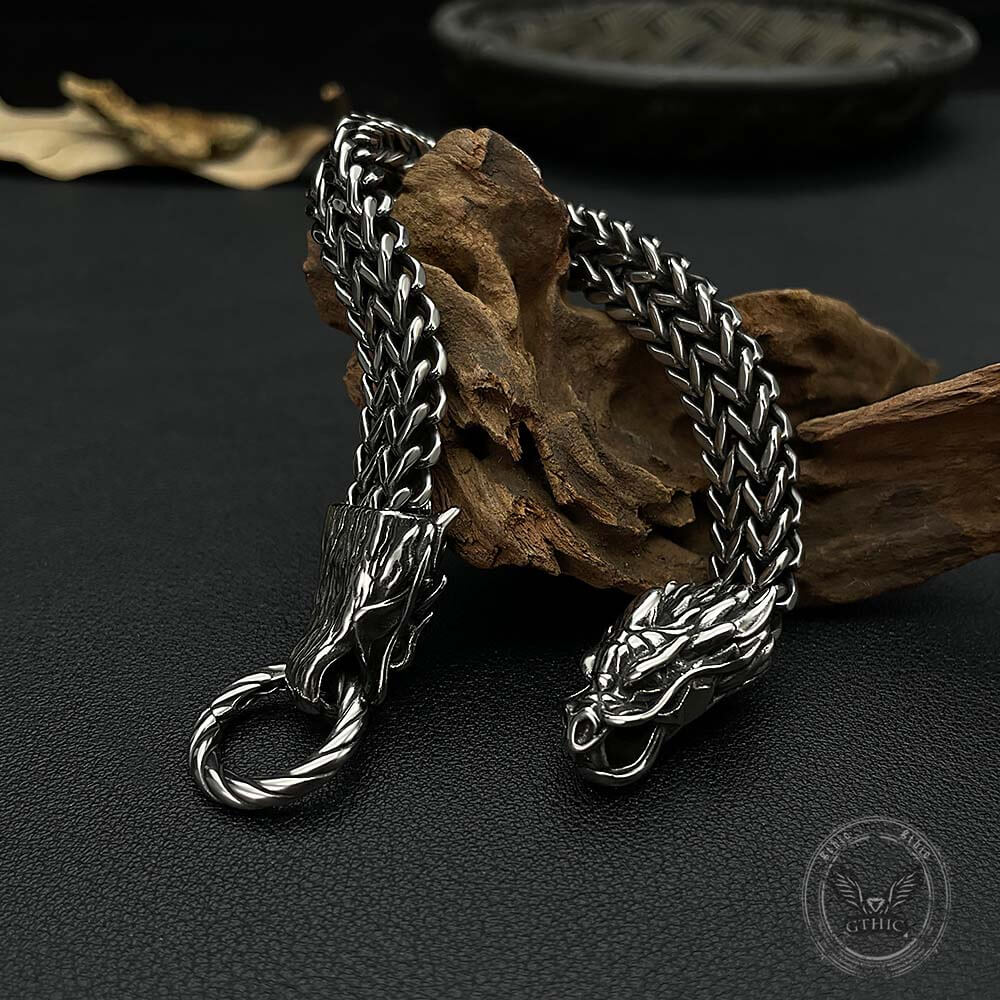 Punk Double Dragon Head Stainless Steel Animal Bracelet