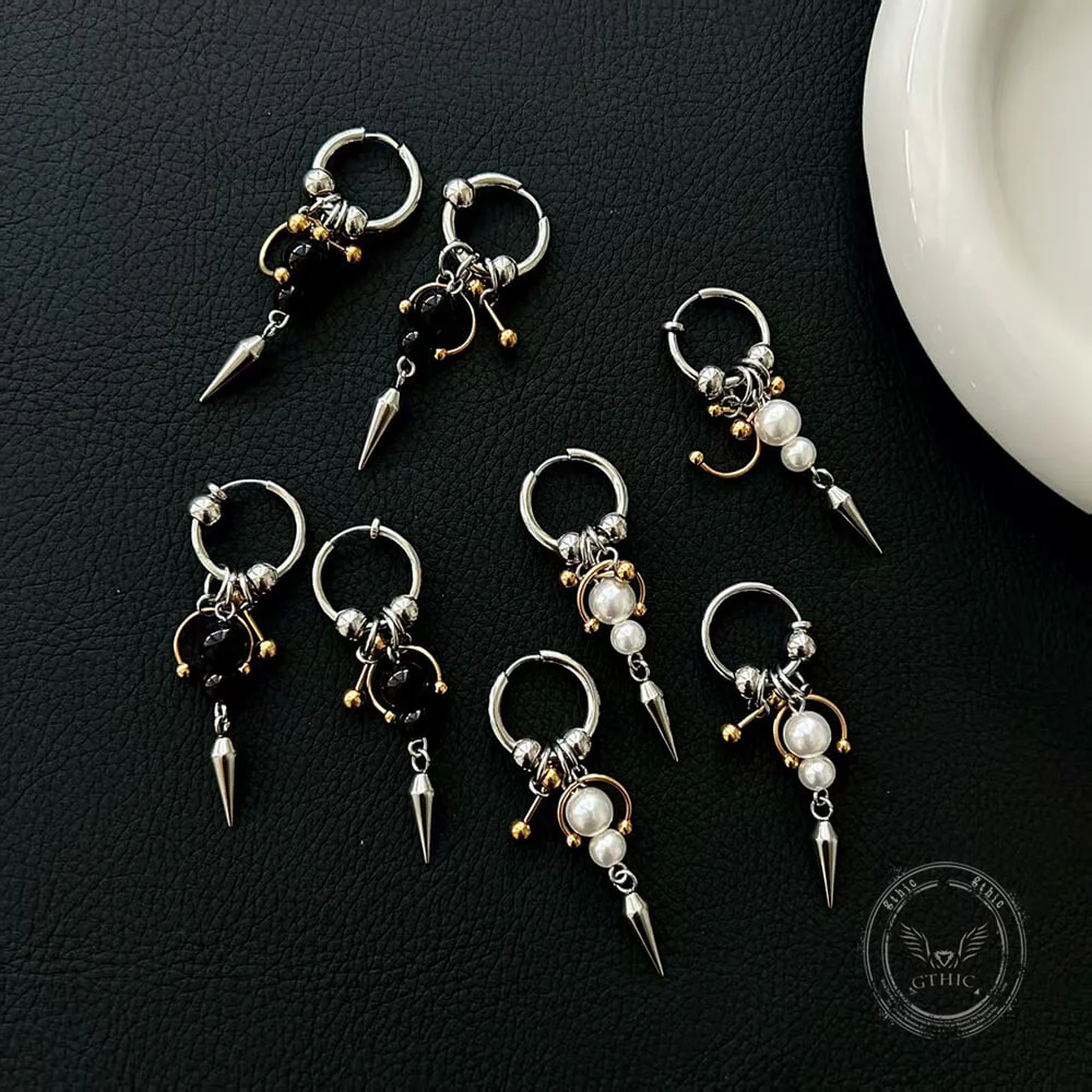 Punk Studded Cone Double Ring Stainless Steel Earrings
