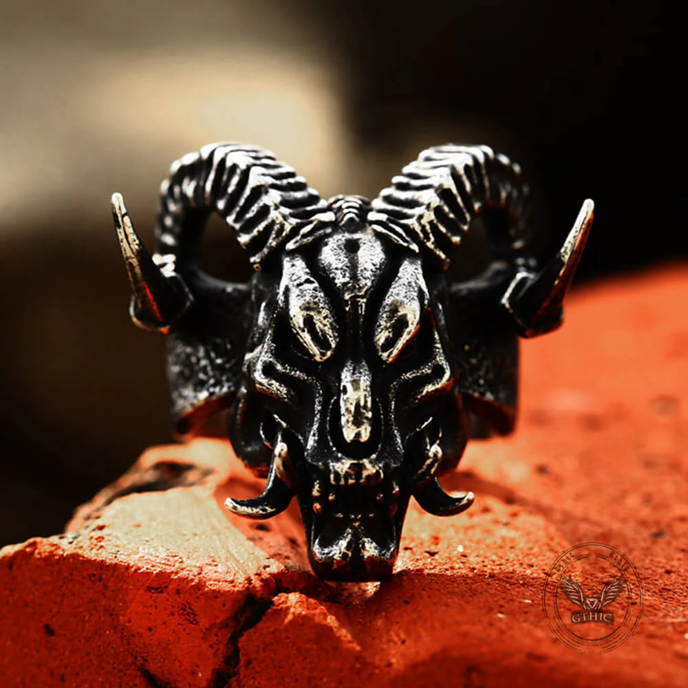 Vintage Satan Ram Head Stainless Steel Ring