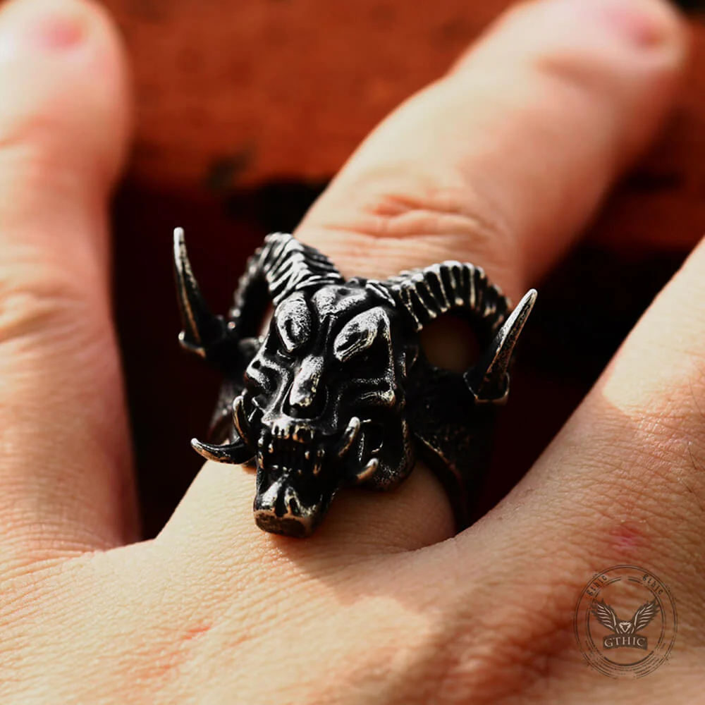 Vintage Satan Ram Head Stainless Steel Ring