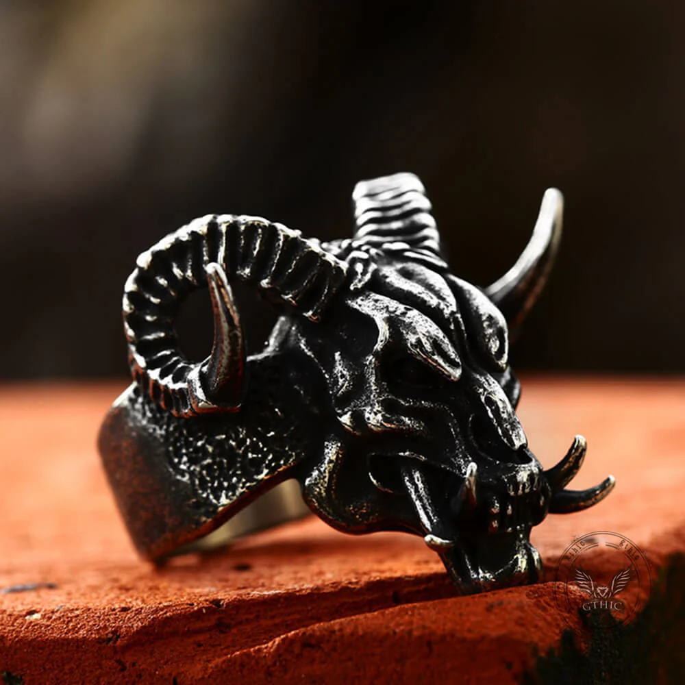 Vintage Satan Ram Head Stainless Steel Ring