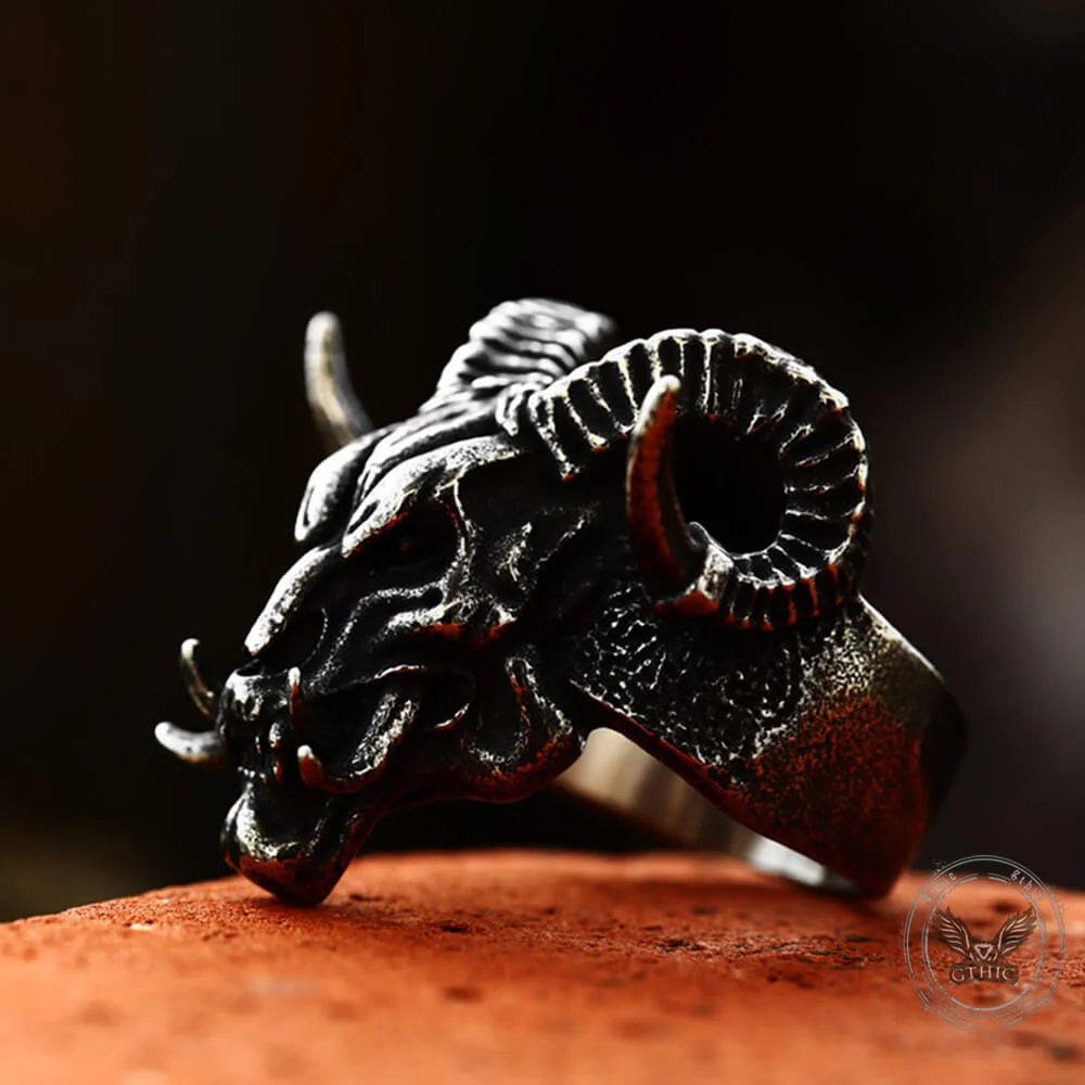 Vintage Satan Ram Head Stainless Steel Ring