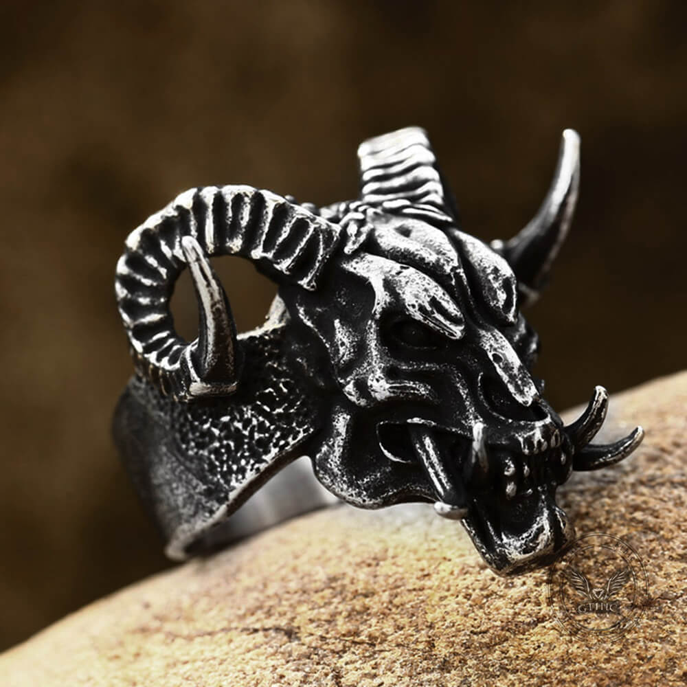 Vintage Satan Ram Head Stainless Steel Ring