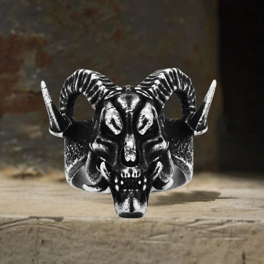 Vintage Satan Ram Head Stainless Steel Ring