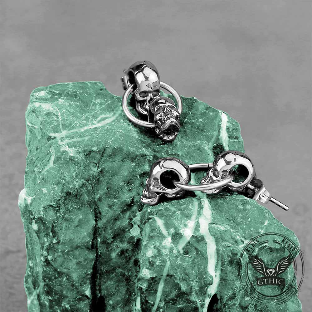Retro Double Skull Stainless Steel Stud Earrings