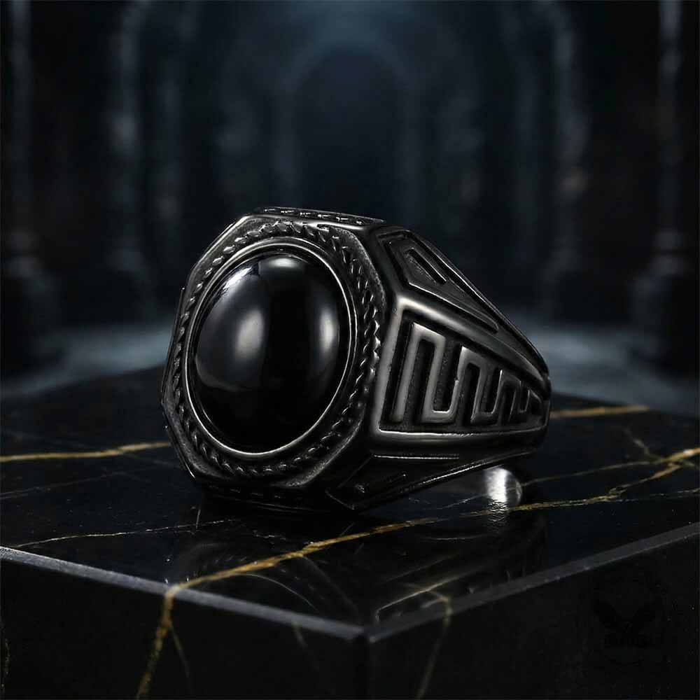 Vintage Black Gemstone Stainless Steel Versatile Ring