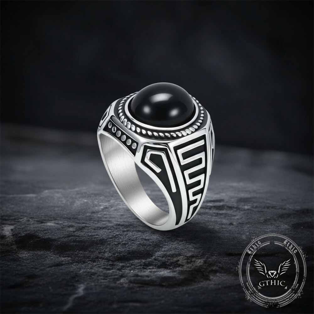 Vintage Black Gemstone Stainless Steel Versatile Ring