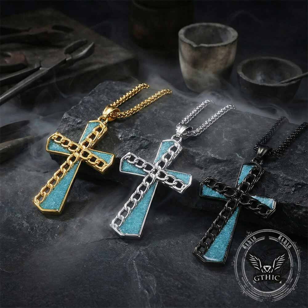 Fashion Chain Turquoise Cross Stainless Steel Pendant
