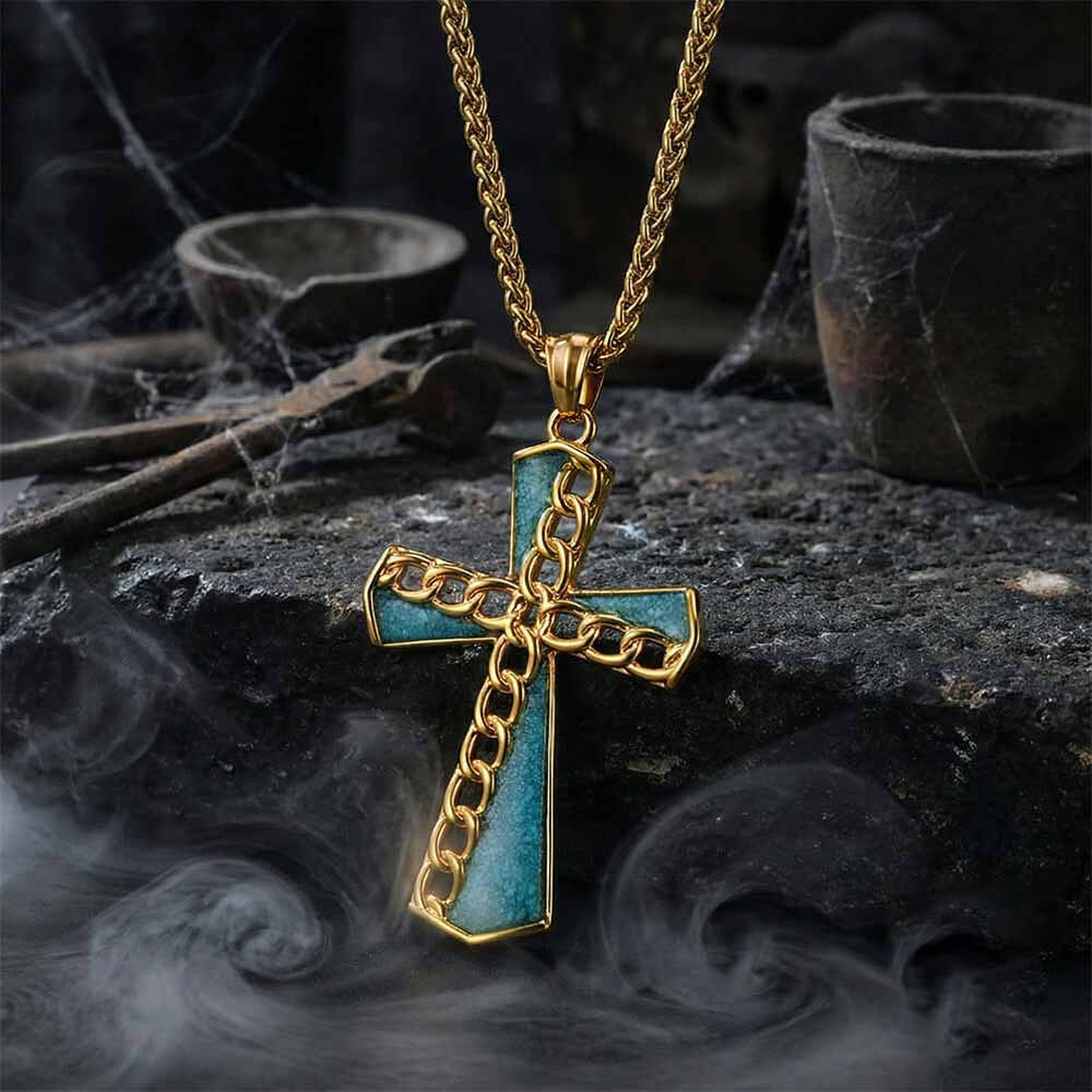 Fashion Chain Turquoise Cross Stainless Steel Pendant