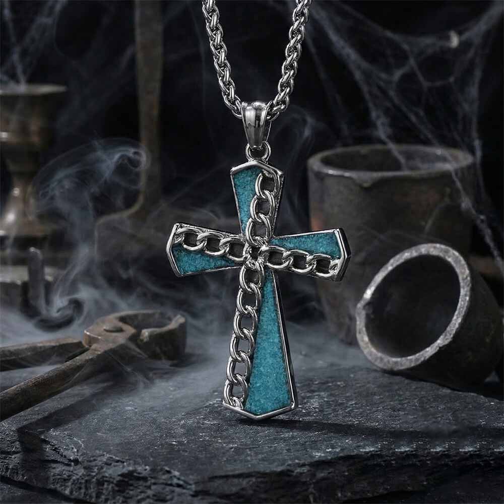 Fashion Chain Turquoise Cross Stainless Steel Pendant