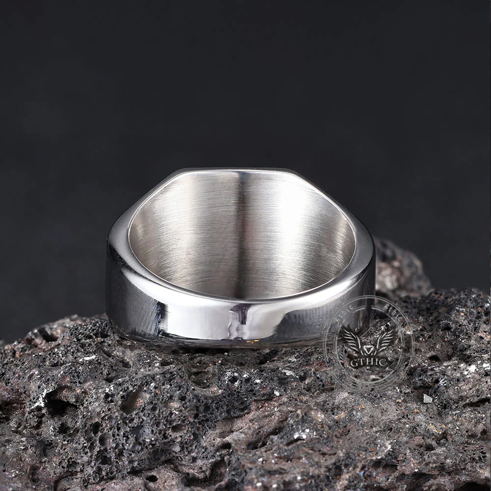 Vintage Cross Black Gemstone Stainless Steel Ring