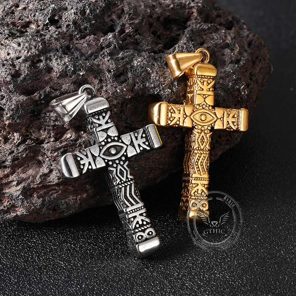 Vintage All-Seeing Eye Stainless Steel Cross Pendant