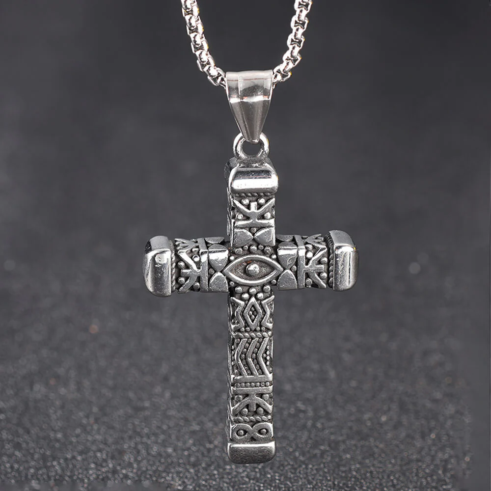 19035-silver-with-chain-silver-with-chain-variation-1.webp Vintage All-Seeing Eye Stainless Steel Cross Pendant