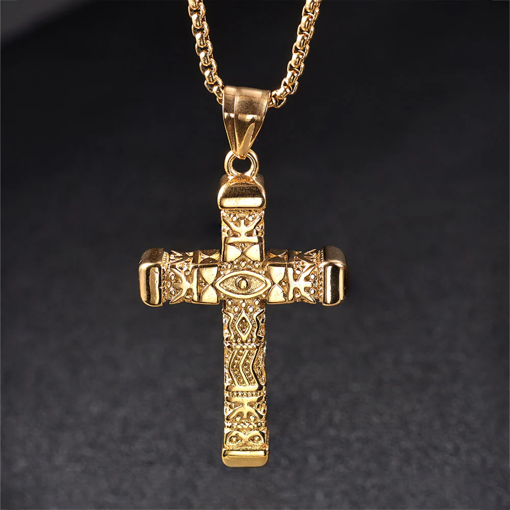 19037-gold-with-chain-gold-with-chain-variation-1.webp Vintage All-Seeing Eye Stainless Steel Cross Pendant